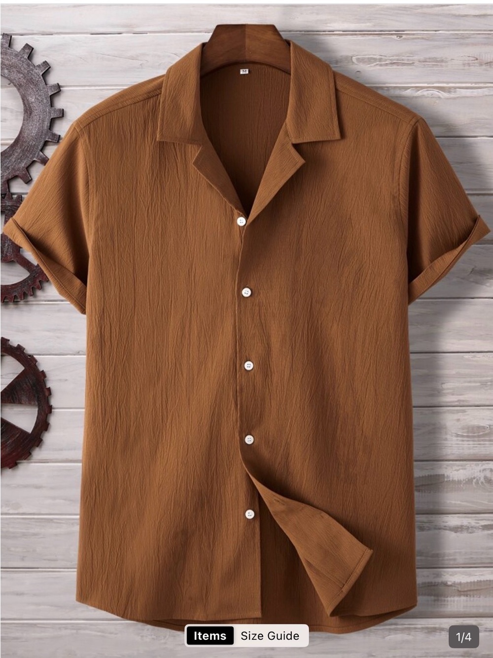 NFINITY Casual Short Sleeve Button-Down Shirt in Brown